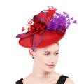 Red ascot hat pale kentucky derby race day wedding hat cocktail fascinator for ladies